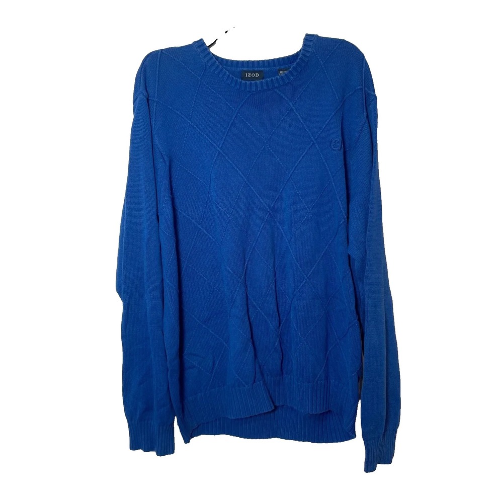 Izod Windowpane Lattice Pullover Sweater Mens XL Blue Crew‎ Neck Long Sleeve